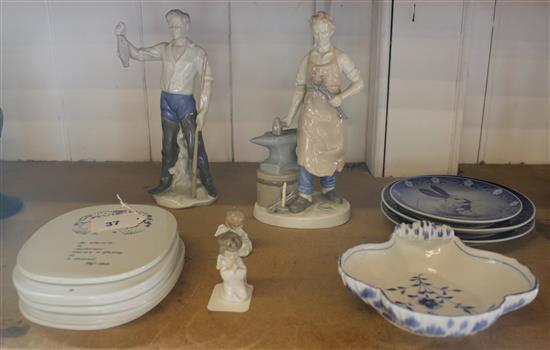 Copenhagen & other ceramics, inc 8 Piet Hein wall plaques, plates, Lladro angels, 2 Sitzendorf figures (1 af) etc